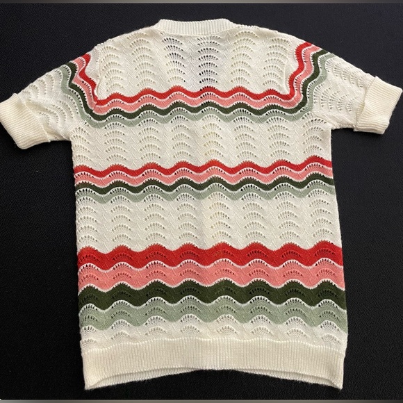 VTG Rosanna short sleeve cardigan w/ wavy pattern sz L - Picture 4 of 8